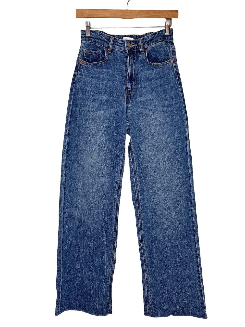 H&M High-Rise Casual Raw-Cut Frayed Hem Wide-Leg Jeans Sz 4